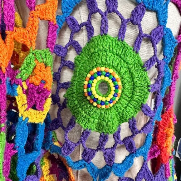 Vintage ‘80s Rainbow Floral Crochet Radial Rainbow Cardigan OSFM Boho Festival - Picture 15 of 15
